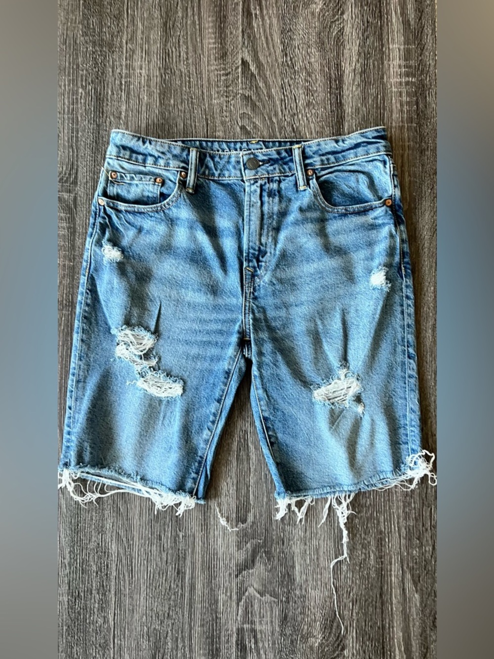 American Eagle Outfitters Distressed Blue Denim Bermuda Shorts | Size 32
